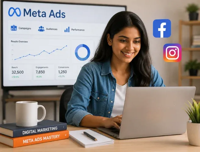 Student learning digital marketing